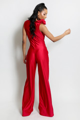 Corsage Shoulder Plunge Front Jumpsuit