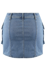 Blue Denim Cargo Pocketed Mini Skirt