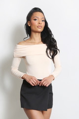 Ruched Bardot Long Sleeve Bodysuit