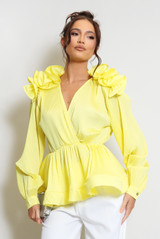 Pleated Frilled Peplum Blouse