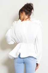 Pleated Frilled Peplum Blouse