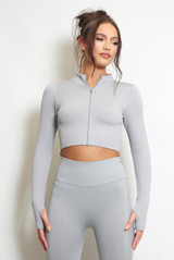 Ribbed Zip Long Sleeve Gym Top