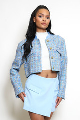 Tweed High Neck Cropped Blazer