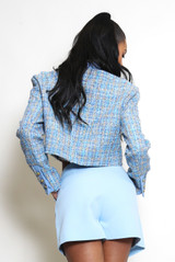 Tweed High Neck Cropped Blazer