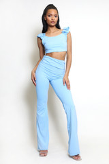 Frilled Open Back Crop Tops And Flare Trouser Co-Ords