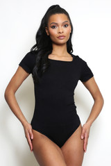 Square Neck Ribbed Short Sleeve Bodysuit