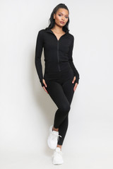 Zip Front Long Sleeve Top And Legging Gym Set