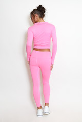 Zip Front Long Sleeve Top And Legging Gym Set