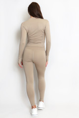 Zip Front Long Sleeve Top And Legging Gym Set