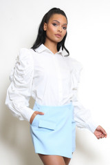 Ruched Pleated Sleeve Blouse