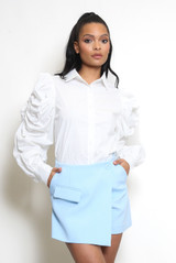 Ruched Pleated Sleeve Blouse