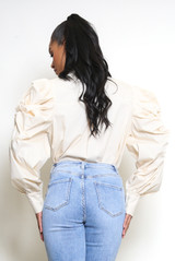Ruched Pleated Sleeve Blouse