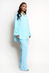 Love Embroidered Blouse And Wide Leg Trouser Set