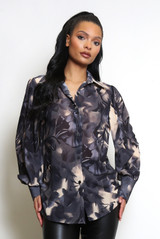Floral Print Chiffon Blouse With Cuff
