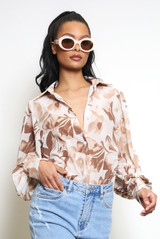 Floral Print Chiffon Blouse With Cuff