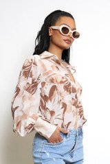 Floral Print Chiffon Blouse With Cuff