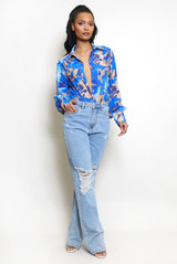 Floral Print Chiffon Blouse With Cuff