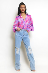 Floral Print Chiffon Blouse With Cuff