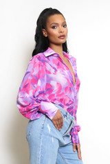 Floral Print Chiffon Blouse With Cuff