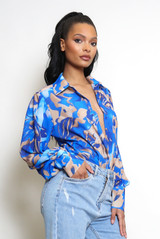 Floral Print Chiffon Blouse With Cuff