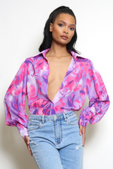 Floral Print Chiffon Blouse With Cuff