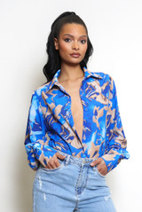 Floral Print Chiffon Blouse With Cuff