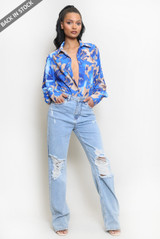 Floral Print Chiffon Blouse With Cuff