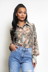 Floral Print Chiffon Blouse With Cuff