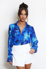 Floral Print Chiffon Blouse With Cuff