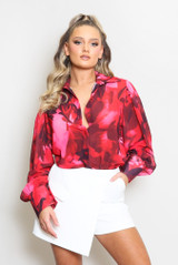 Floral Print Chiffon Blouse With Cuff