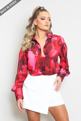 Floral Print Chiffon Blouse With Cuff
