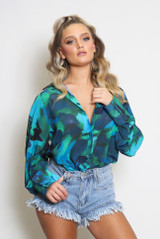 Floral Print Chiffon Blouse With Cuff