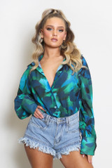 Floral Print Chiffon Blouse With Cuff