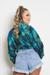 Floral Print Chiffon Blouse With Cuff