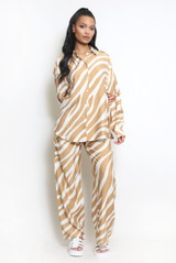 Animal Print Blouse And Wide Leg Trouser Set