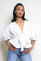 Tie Front Pleated Peplum Blouse