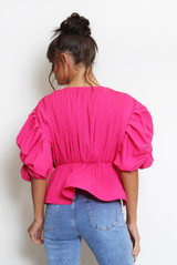 Tie Front Pleated Peplum Blouse