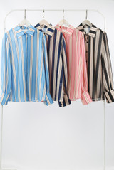 Striped Print Chiffon Blouse With Cuff