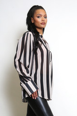 Striped Print Chiffon Blouse With Cuff