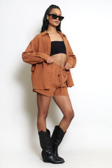 Cheese Cloth Blouse And Knotted Shorts Co-Ords