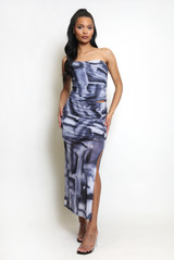 Ruched Tie Dye Bandeau And Maxi Skirt Co-Ords