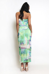 Ruched Tie Dye Bandeau And Maxi Skirt Co-Ords
