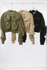 Ruched Cargo Pocketed Bomber Jacket