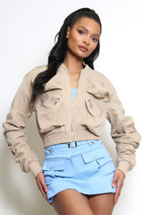 Ruched Cargo Pocketed Bomber Jacket