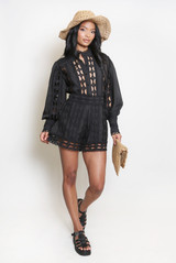Crochet Button Up Blouse And Shorts Co-Ords