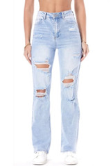 Blue Super Ripped Mom Fit Jeans