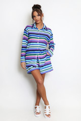 Multicoloured Stripe Blouse And Shorts Set