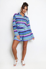 Multicoloured Stripe Blouse And Shorts Set