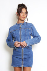 Denim Biker Jacket And Denim Mini Skirt Set