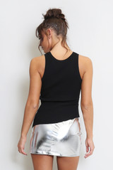 Ribbed Round Neck Asymmetric Crop Tops